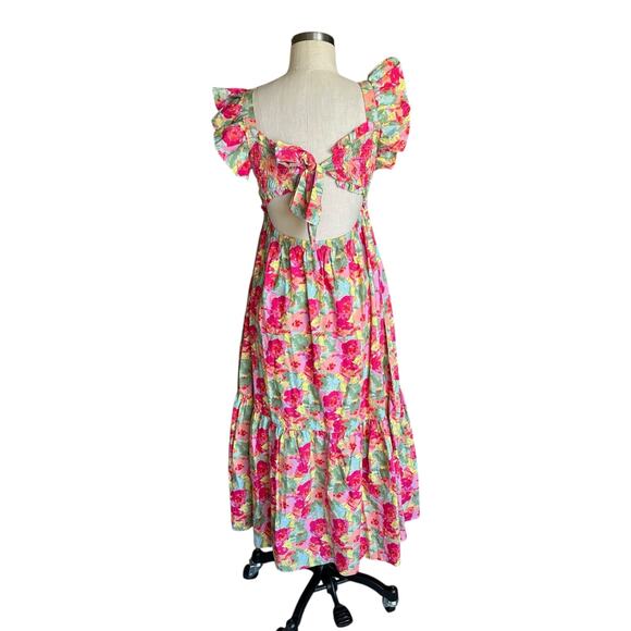 PEYTON & PARKER Cotton Floral Colorful Ruffled Sleeve Maxi Dress Women's Size XS - Picture 3 of 6
